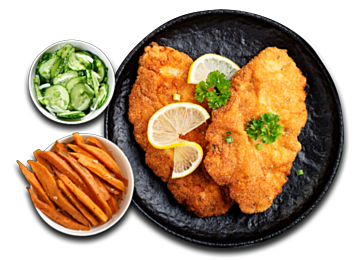 Meister-Schnitzel mit Süßkartoffel Fries